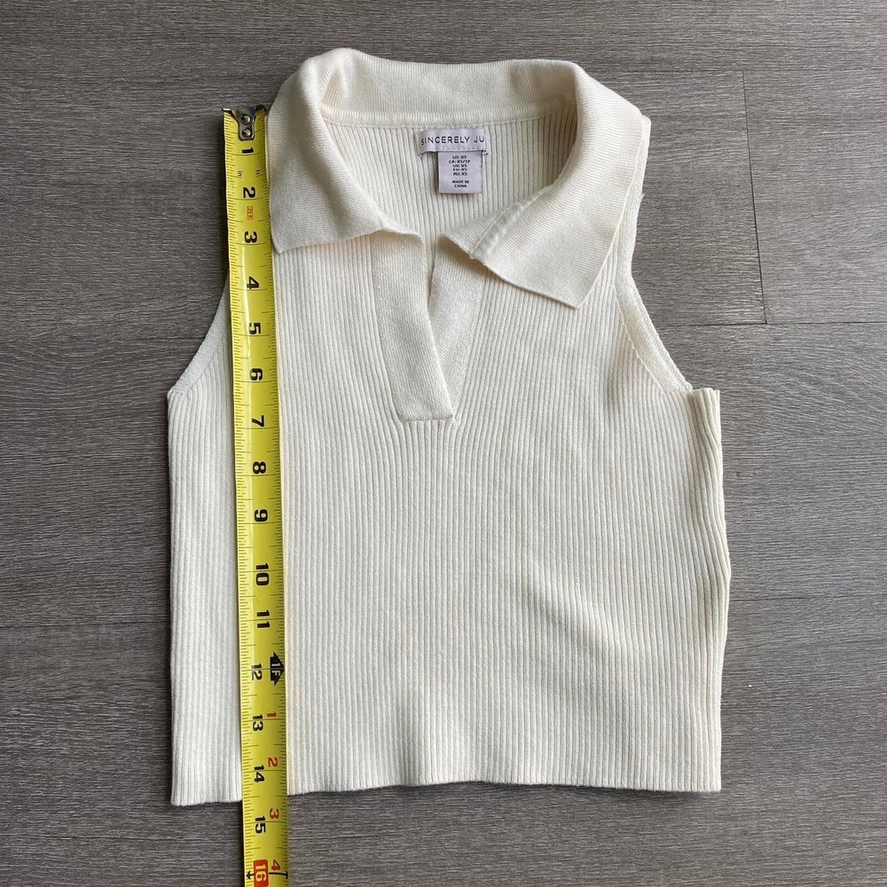 XS Sincerely Jules‎ Soft Cream Sleeveless Ribbed Top with Polo Style Collar 1248 - Picture 5 of 6